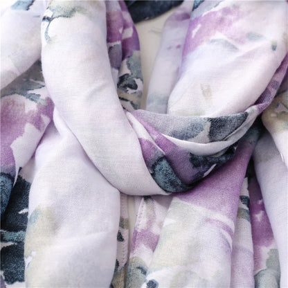 2023 New Purple Ink Flowers Retro Long Scarf Women Bohemia Luxury Florals Beach Shawls Viscose Hijab Scarves