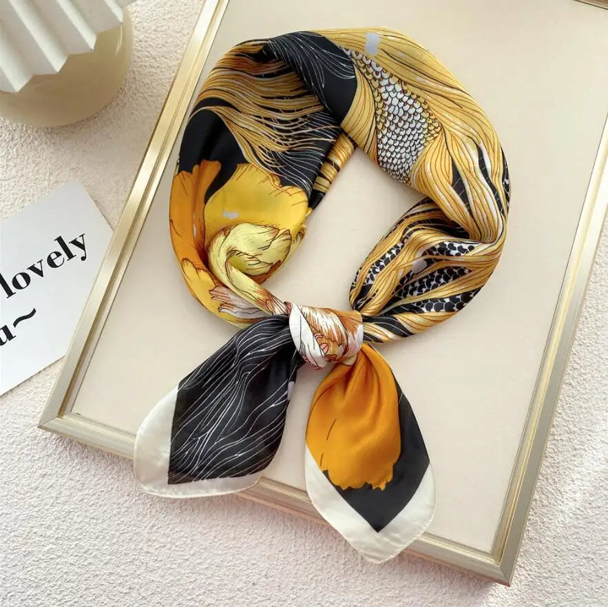 2022 Luxury Print Silk Shawl Hair Wrap Neckerchief Satin Square Scarf for Women Headscarf Headband Foulard Hijab Female Bandana