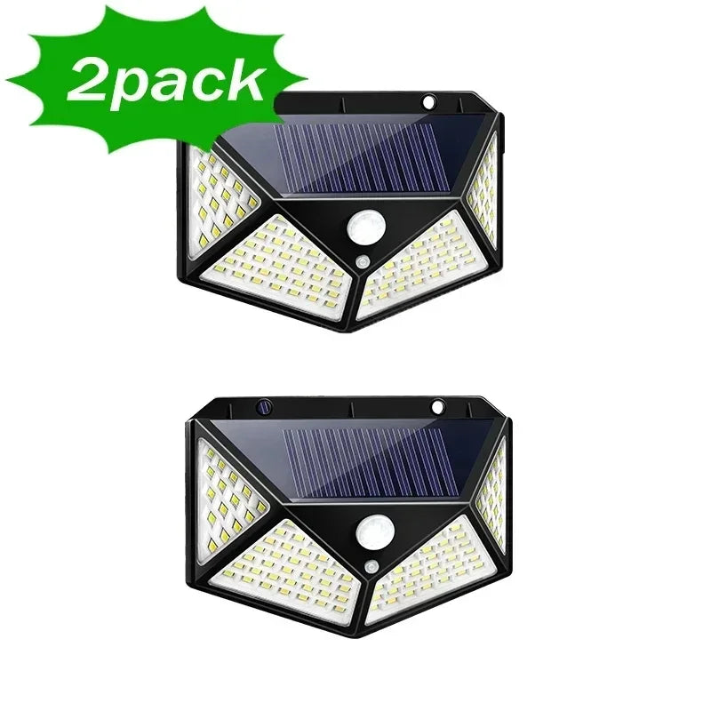 1~12PCS 100 LED Solar Wall Lamp 4 Sides Luminous With Motion Sensor Outdoor Garden Courtyard Waterproof Wall Light