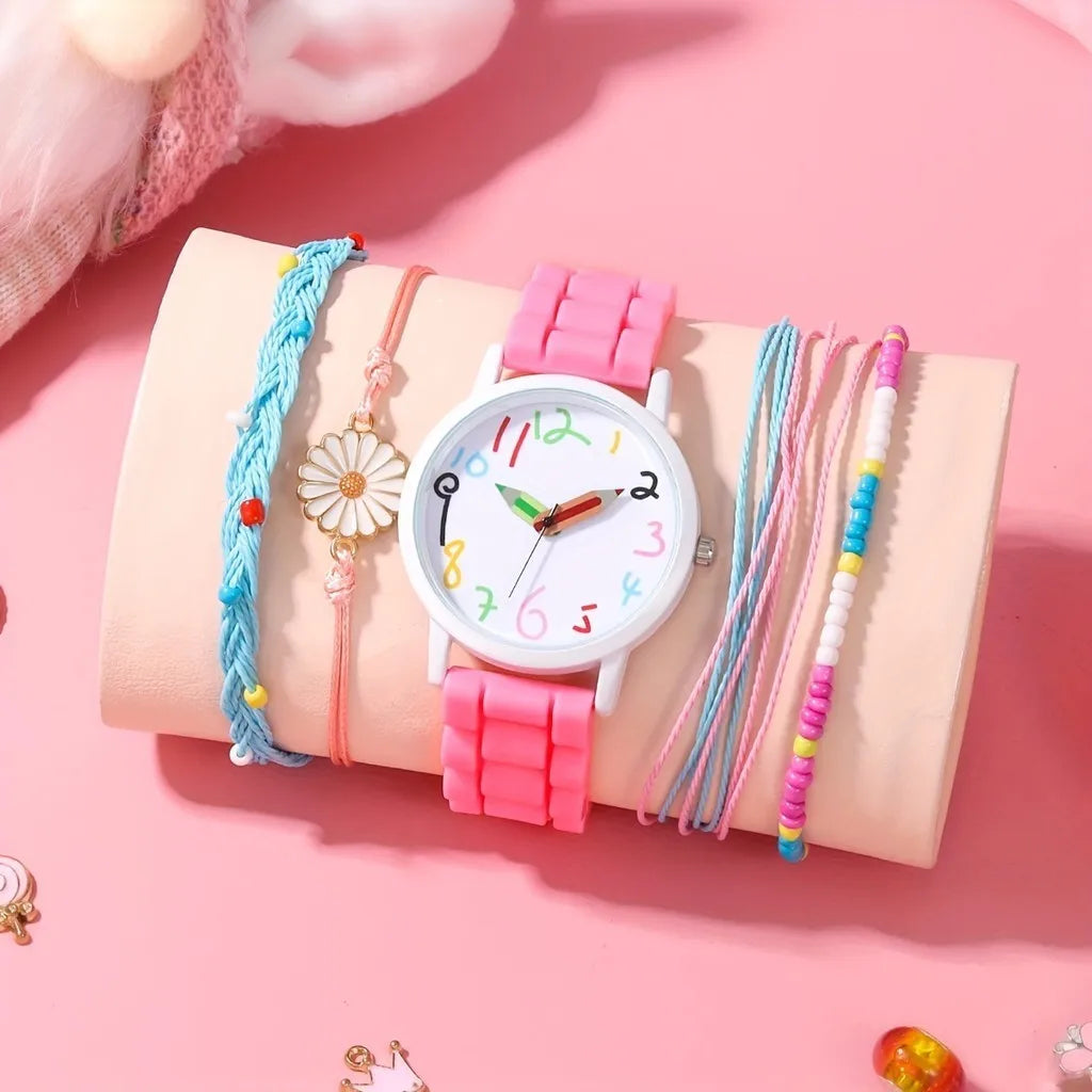 New Women's Watch Bracelet Set Lady Digital Quartz  & 5PCS Colourful   Gift for Women  Girls