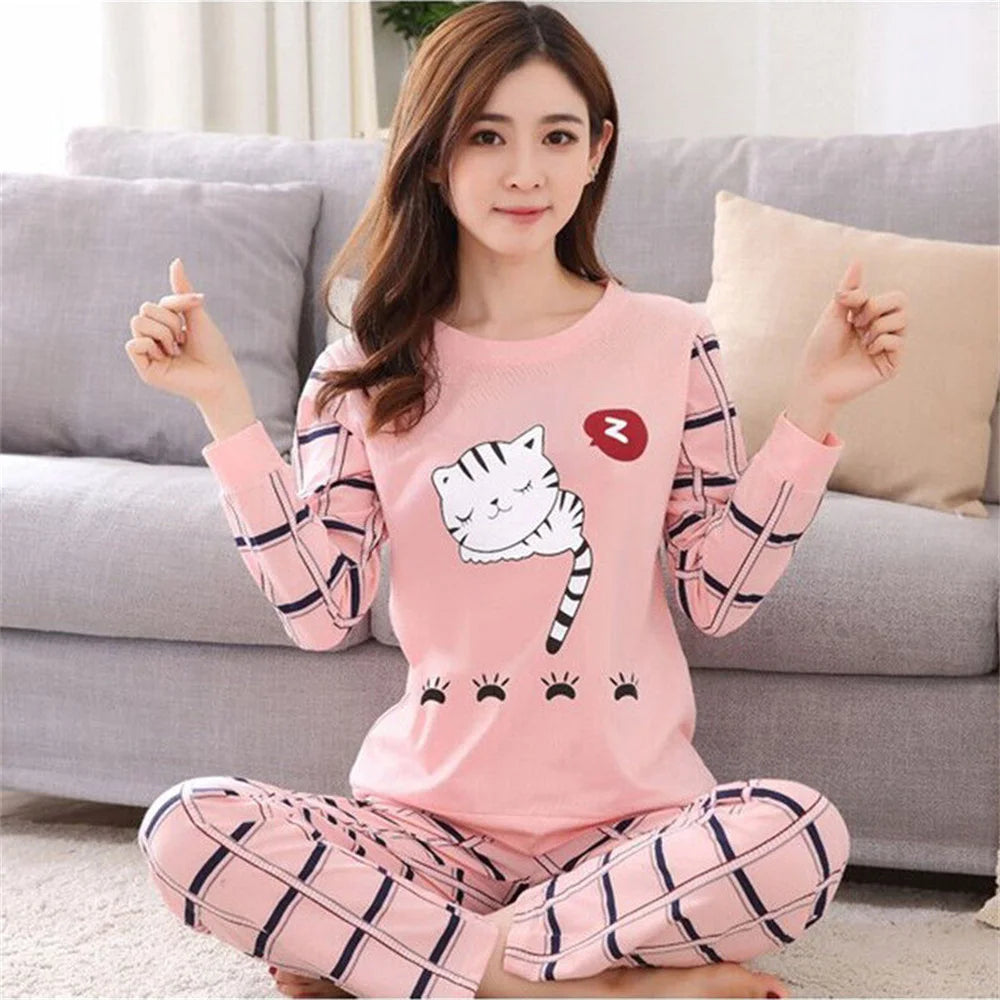 Women's Homewear Long Sleeved Pants Set Can Be Worn Externally Milk Silk Pink Cute Cartoon Style Spring And Autumn Pajamas Set