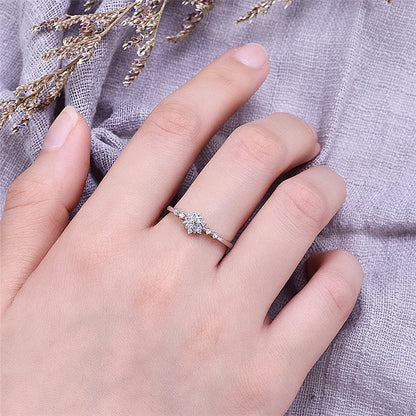 Luxury Female Flower Snowflake Ring Real 925 Sterling Silver Zirconia Stone Ring Boho Promise Love Engagement Rings For Women