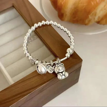 New Arrival Strawberry Bear Fortune Bell 925 Sterling Silver Female Charm Bracelet Jewelry For Women Birthday Gifts No Fade