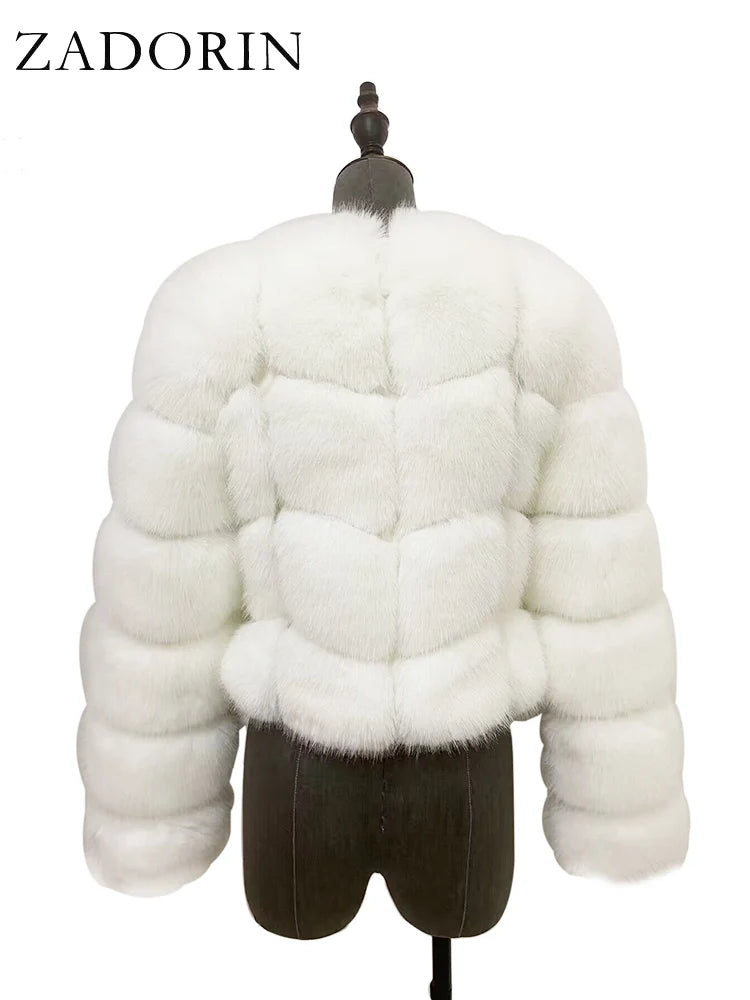 ZADORIN Faux Fur Coats Cropped Top For Women Jacket Winter 2024 Luxury Faux Fox Fur Coat Women Fluffy White Faux Fur Jacket Tops