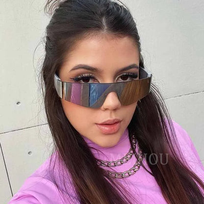 Trend One Piece Goggle Sunglasses for women Oversize Rimless Fashion Sun Glasses Punk Eyewear Y2K Mirror Shades Eyeglasses UV400