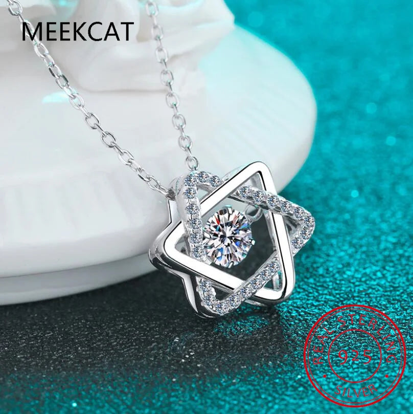 Real Moissanite Diamond Hexagram Pendant Necklace For Women Men 100% 925 Sterling Silver Star of David Party Fine Jewelry Gift