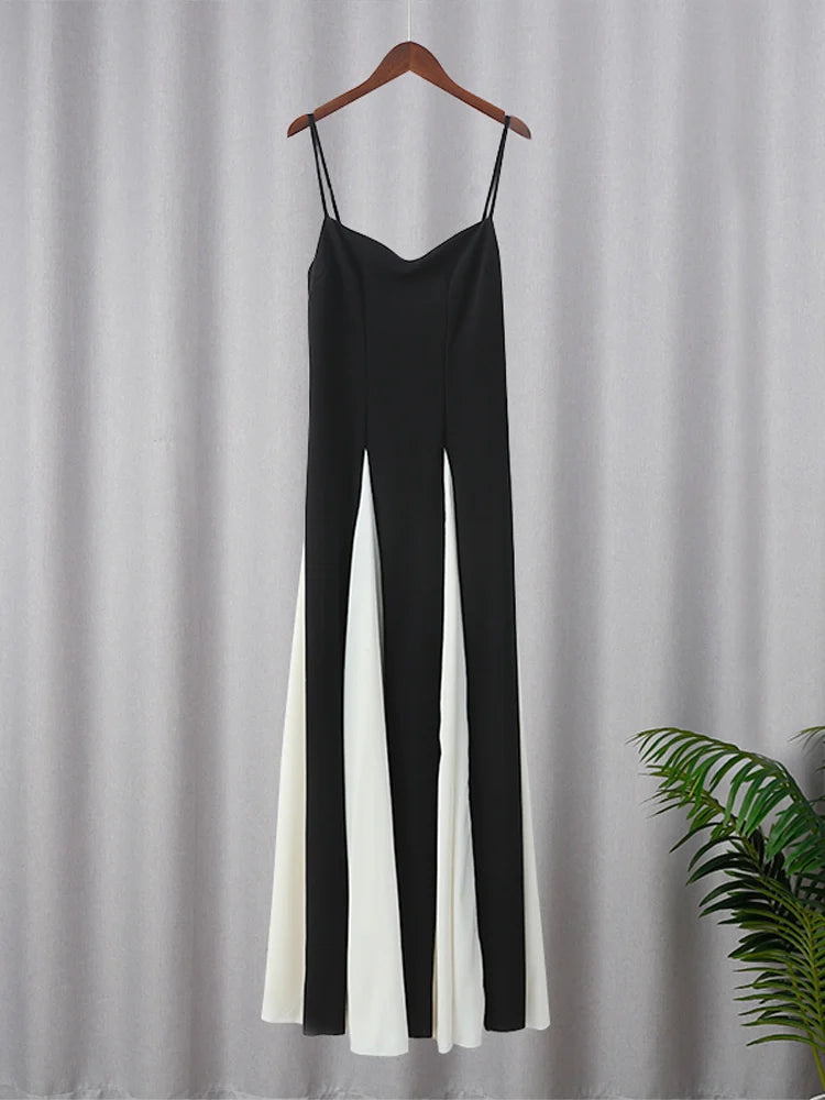 Elegant Black White Contrasting Women Sling Dress