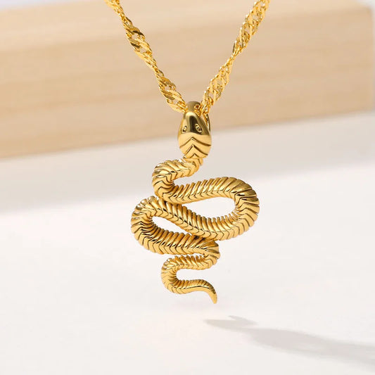 Goth Snake Pendant Necklace For Women Stainless Steel Gold Color Chain Choker Collar Necklace 2024 Trend Aesthetic Jewelry mujer