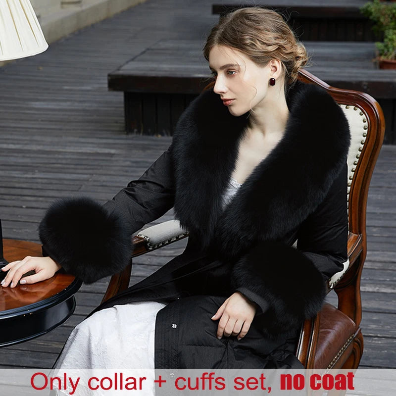 Winter Natural 100% Real Fox Fur Scarf And Cuff Set Russian Women Clothes Neck Warm Luxury Coat Scarves Fashion Fur Shawl Wraps