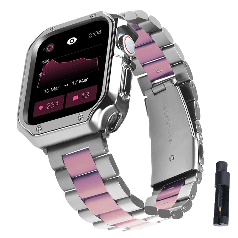 Stainless Steel Band+Case for Apple Watch Ultra2 Band 49mm 41mm 45mm 40mm 44mm 38mm 42mm TPU Cover Bracelet Series 9 8 7 6 SE 5