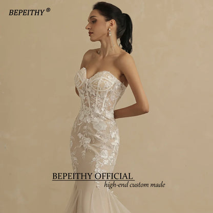 BEPEITHY Customized Sweetheart Mermaid Wedding Dress For Women Ivory Lace Sleeveless Trumpet Vintage Bride 2022 Bridal Gown New