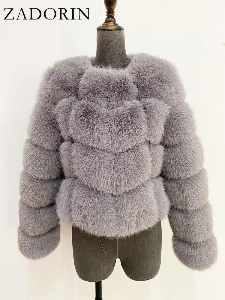 ZADORIN Faux Fur Coats Cropped Top For Women Jacket Winter 2024 Luxury Faux Fox Fur Coat Women Fluffy White Faux Fur Jacket Tops