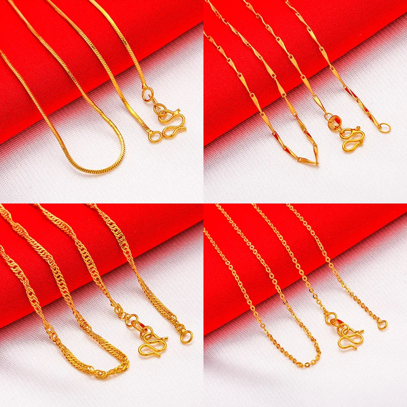 Simple 14k yellow Gold Plated Versatile Necklaces for women Fashion Clavicle Chainnot fade Wedding Anniversary High Jewelry Gift