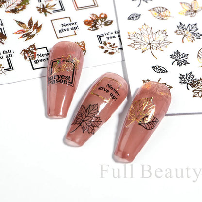 Shiny Maple Geometry Autumn Nail Art Stickers Laser Sector Fall Leaves Decals Cute Squirrel Slider Manicure Decorations CHCJ-076