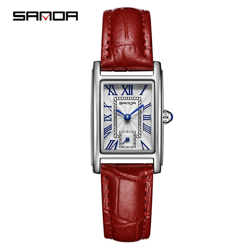 SANDA 1116 Quartz Watch Women Elegant Design Watches Rectangle Dial Waterproof Steel Leather Business Ladies Wristwatches Gift