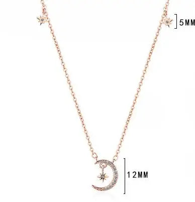 Moissanite Diamond Necklace 14K Rose Gold Plated 925 Sterling Silver Moon Star Pendant Necklace For Women Girls Fine Jewelry