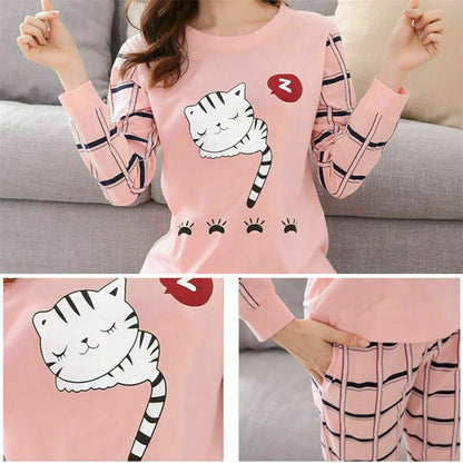 Women's Homewear Long Sleeved Pants Set Can Be Worn Externally Milk Silk Pink Cute Cartoon Style Spring And Autumn Pajamas Set