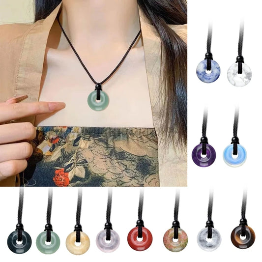 Vintage Jade Beads Round Stone Pendant Necklaces for Women Couples Aesthetic Rope Chain Clavicle Chain Necklace New In Jewelry