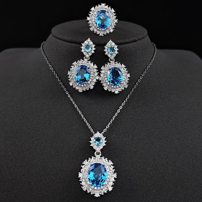 3Pcs/set Elegant Luxury Fashion Crystal Zircon Necklace Earrings Ring For Women Girls Party Wedding Bride Jewelry Set Gifts