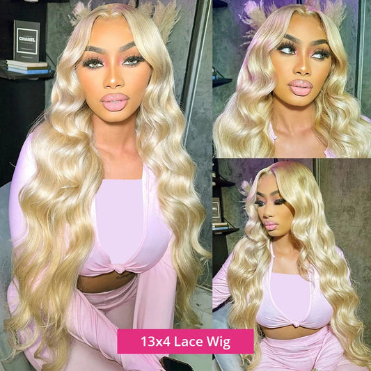 36 40 Inch 613 Honey Blonde Color 13x6 HD Transparent Lace Frontal Body Wave Human Hair Wig 250 Density 13X4 Front Wig For Women