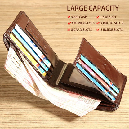 【Genuine Cowhide Leather】ManBang Brand Hot Sale Men's Wallet Luxury Original Short Tri-Fold First Layer Cowhide Purse Business