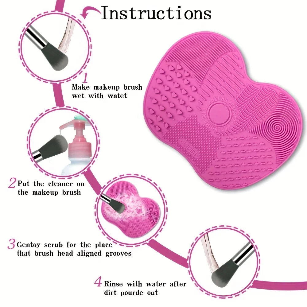 Multi-Texture Apple-Shaped Silicone Makeup Brush Cleaning Mat with Suction Cup - Portable Brush Scrub Pad