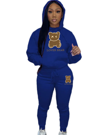 Lovely Bear Letter Print Kangaroo Pocket Tracksuit Set