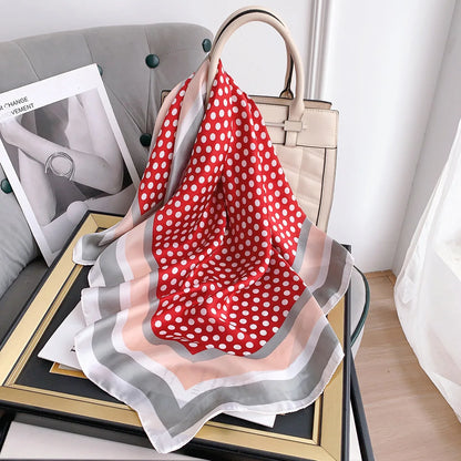 Elegant Dots Striped Women's Polyeater Silk Scarf 2023 Retro Fashion Casual Satin Small Square Wraps Scarves Shawl 70cm