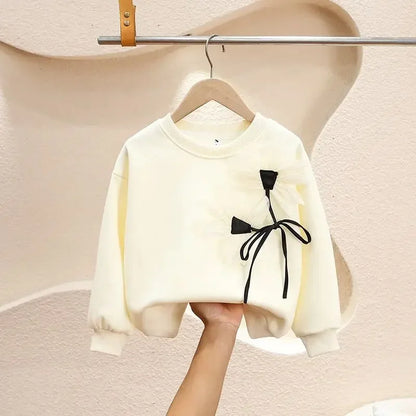 Hoodies Girls Spring Autumn New Flower Round Neck Long Sleeved Cotton Childrens Clothing Sweatshirts Flower Round Collar