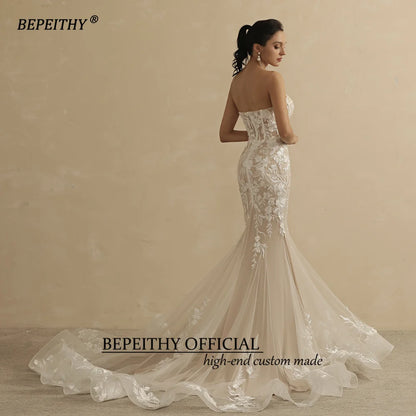 BEPEITHY Customized Sweetheart Mermaid Wedding Dress For Women Ivory Lace Sleeveless Trumpet Vintage Bride 2022 Bridal Gown New