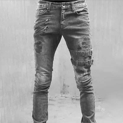 Men High Waist Fashion Jean Spring Summer Boyfriend Motorcycle Street Wear Skinny Casual Denim Pants Jeans Straight Trousers