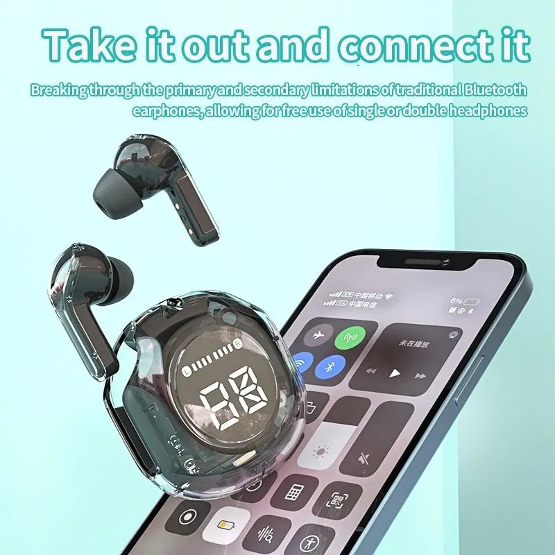 Bluetooth Earbuds Transparent Digital Display