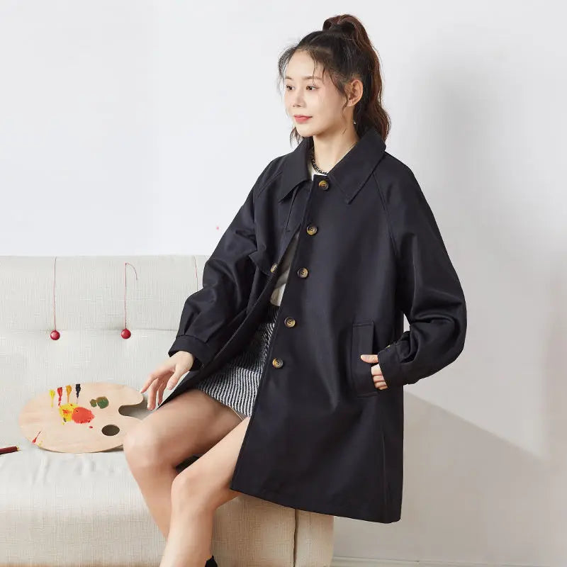 Korean Fashion Windbreaker Jacket Women Clothes Casual Loose Overcoat Spring Autumn Simple Chic Women Khaki Trench Coat