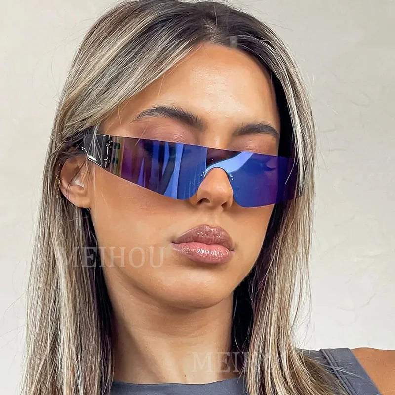 Trend One Piece Goggle Sunglasses for women Oversize Rimless Fashion Sun Glasses Punk Eyewear Y2K Mirror Shades Eyeglasses UV400