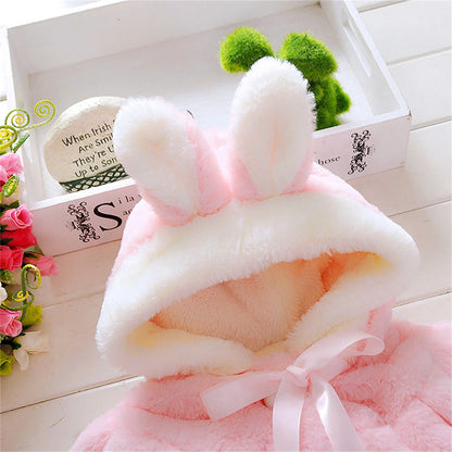 Winter Baby Girl Jacket Sweet And Cute Warm Hooded Rabbit Ear Wool Sweater Minimalist Children'S Clothing Suitable For 0-3 Year