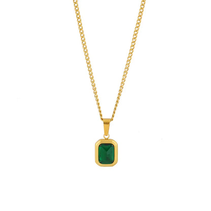 Retro Square Green Zircon Pendant Necklace For Women Titanium Steel Necklace Girls Wedding Engagement Jewelry