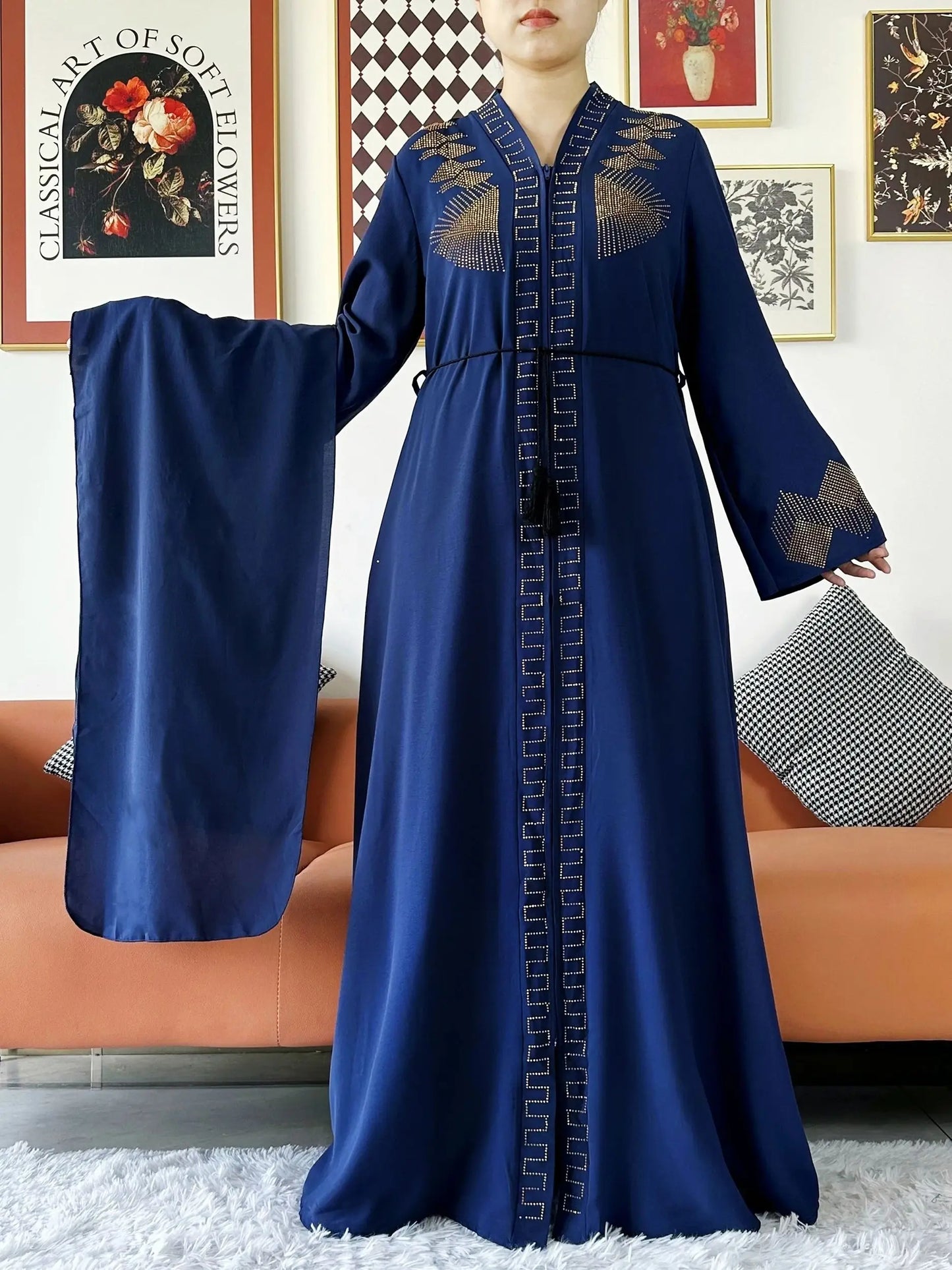 New Women Elegant Dress Chiffon Open Abaya with Zipper Muslim Women Dress Islamic Clothing Cardigan Abaya Women Muslim Dress