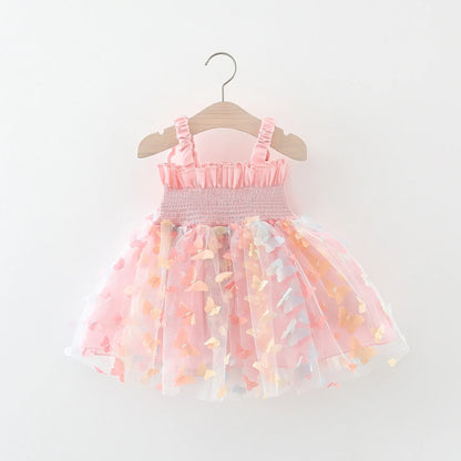 Baby Girl Party Princess Dress Summer Toddler 3d Fairy Butterfly Wings Hanging Strap Mesh Cute Fashion Dress