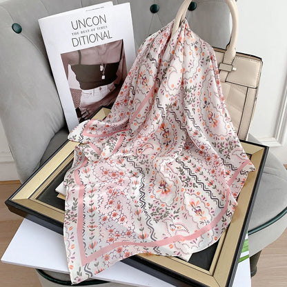 Fashion Scarves for Women Shawl Florals Print Silk Satin Hijab Scarf Female Bandana 70*70cm Luxury Brand Square Shawls Scarfs