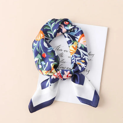 New 70x70cm Women Multifunction Polyester Silk Scarf Charming Flower Printed Casual Satin Small Square Wraps Scarves Shawl 2023