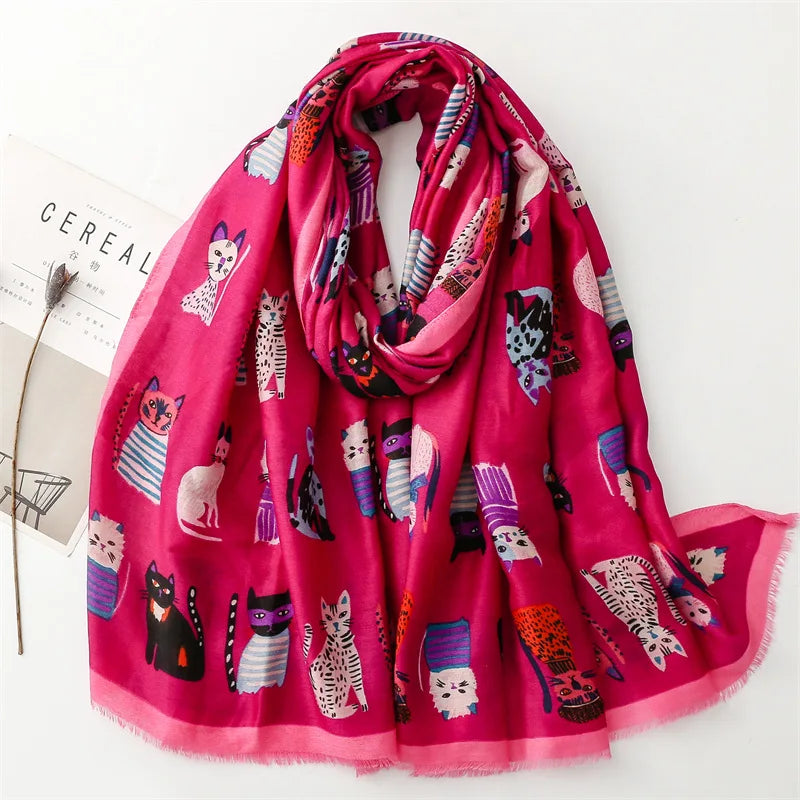 Luxury Brand New Women Winter Autumn Scarf Casual Soft Cotton and Linen Fashion Cats Prints Warm Long Shawls Scarves 2023