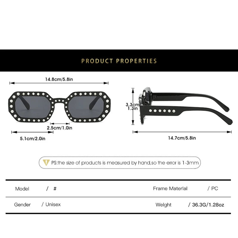 Unique Polygon Rectangle Sunglasses Ladies Vintage Clear Candy Square Diamond Sunglasses For Party Travel Street Shades