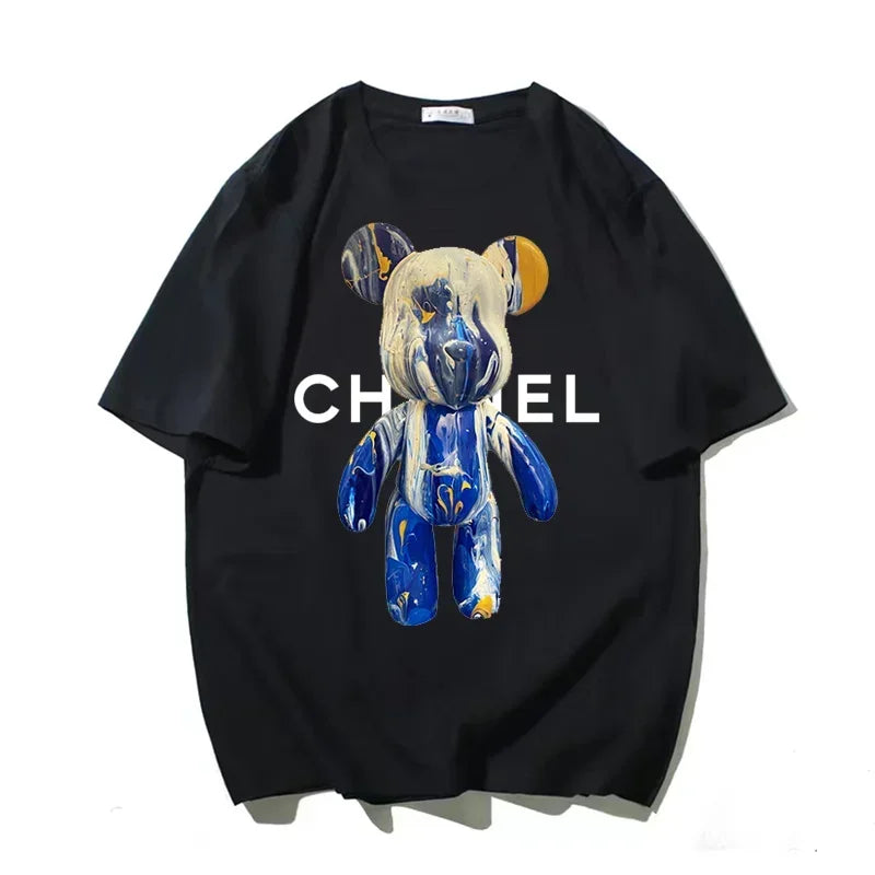 Oversized Men T-Shirt Luxury Brand Bear Print Summer Hip Hop T Shirt Unisex High Quality Cotton Short Sleeve Tee Free Shipping