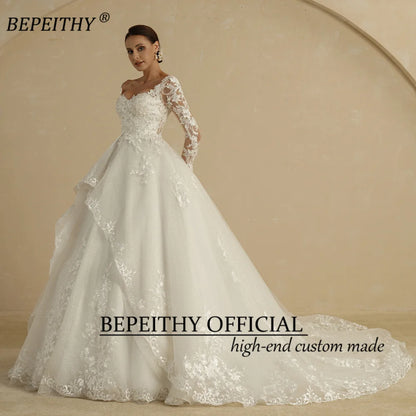 BEPEITHYCustomized Glitter Ball Gown Wedding Dress Full Sleeves For Women Bride 2022 Sweetheart Ruffle Skirt Shinny Bridal Dress