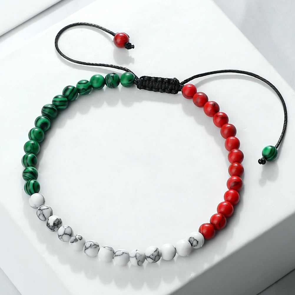 New Country National Flag Color Bracelets For Women Men 4mm Natural Stone Beads Bracelet Friendship Wristban Couple Jewelry Gift