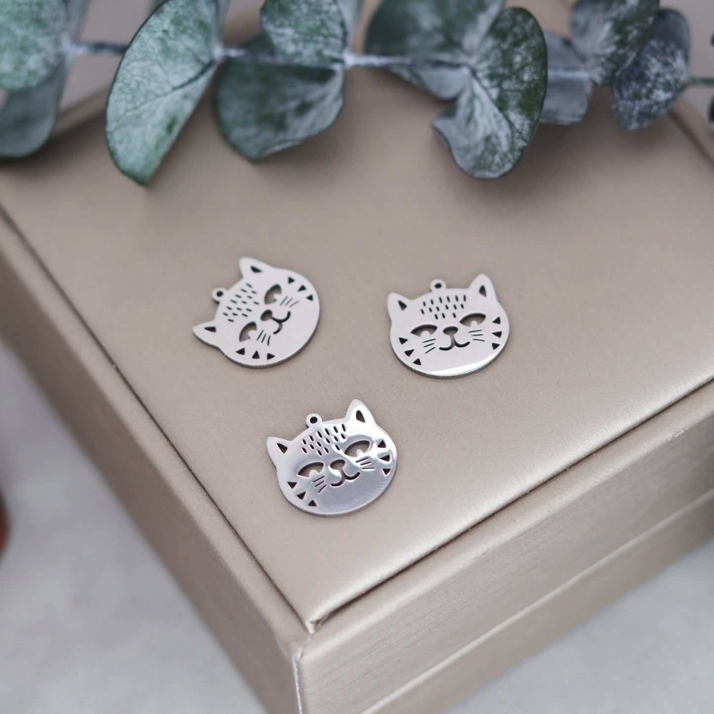 3pcs Cute Kitten DIY Bracelets Stainless Steel Pendant Charms for Jewelry Making Earrings Women Craft Delicate Cat Accessories