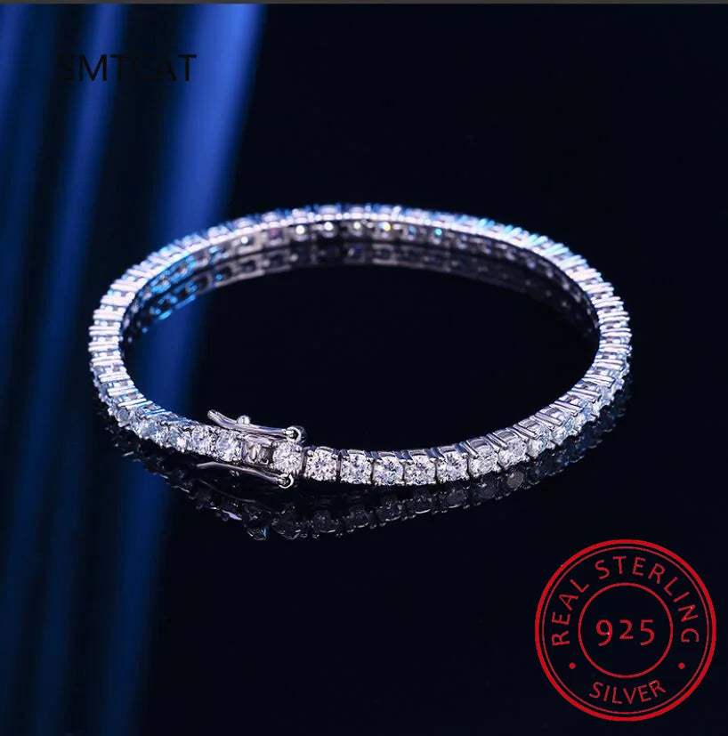 3mm 4mm Moissanite Tennis Bracelet Full Diamond GRA 925 Silver Plated 18k Wedding Party Jewelry Bracelets for Women Man