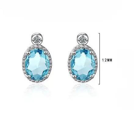 Oval 1ct Natural Sky Blue Topaz 925 Sterling Silver Stud Earrings for Women Fashion Gemstone Jewelry Party Gifts