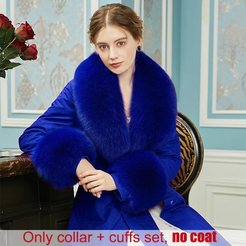 Winter Natural 100% Real Fox Fur Scarf And Cuff Set Russian Women Clothes Neck Warm Luxury Coat Scarves Fashion Fur Shawl Wraps