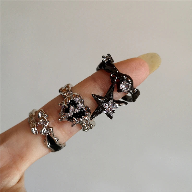 Gothic Fashion Rings For Women Girls Crystal Black Spider Open Ring Hip Hop Punk Irregular Animal Finger Jewelry Halloween Gift